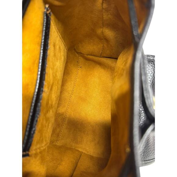 Bella Luer Black Pebble Leather Drawstring/Clasp Closure Small Backpack Bag - Picture 5 of 16